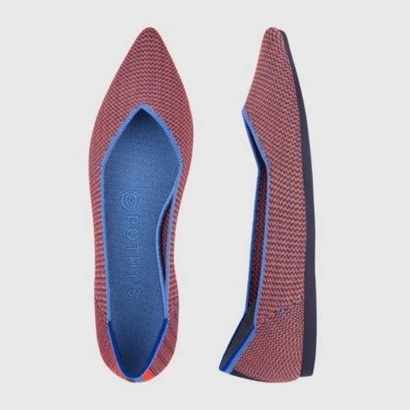 Rothy’s The Point Flat Tangerine Tripe Stitch Blue Orange Woven Ballet Retired 5 - Picture 16 of 16